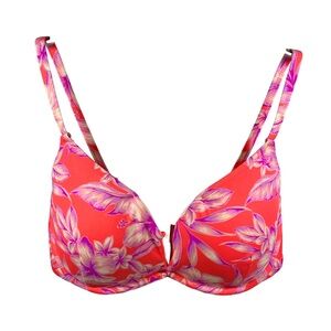 Shade & Shore Floral Push-Up Bikini Top Coral Lavender, size 34DD